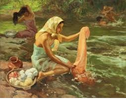 Kobieta pierze w rzece Tyber